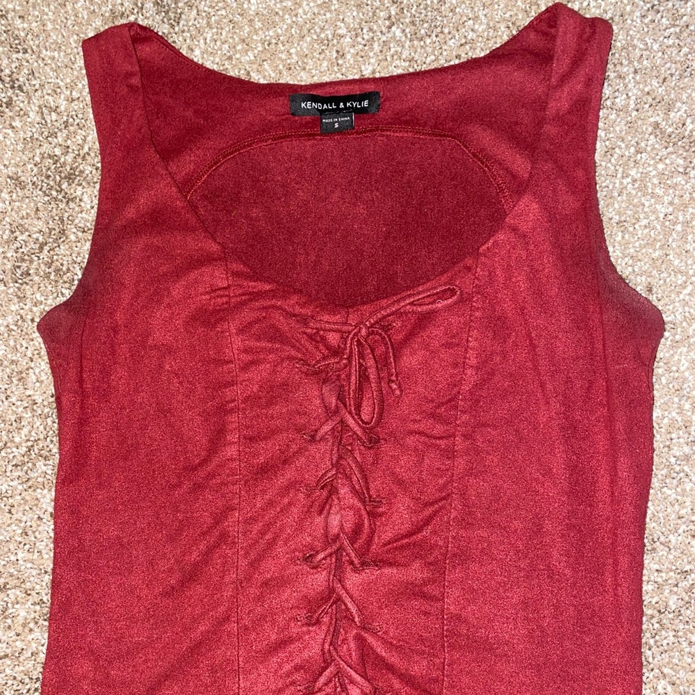 Red soft lace-up going out tank